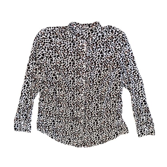 H&M Tops - H&M White Cream Black Leopard Print Long Sleeve Button Up Blouse Size Large
